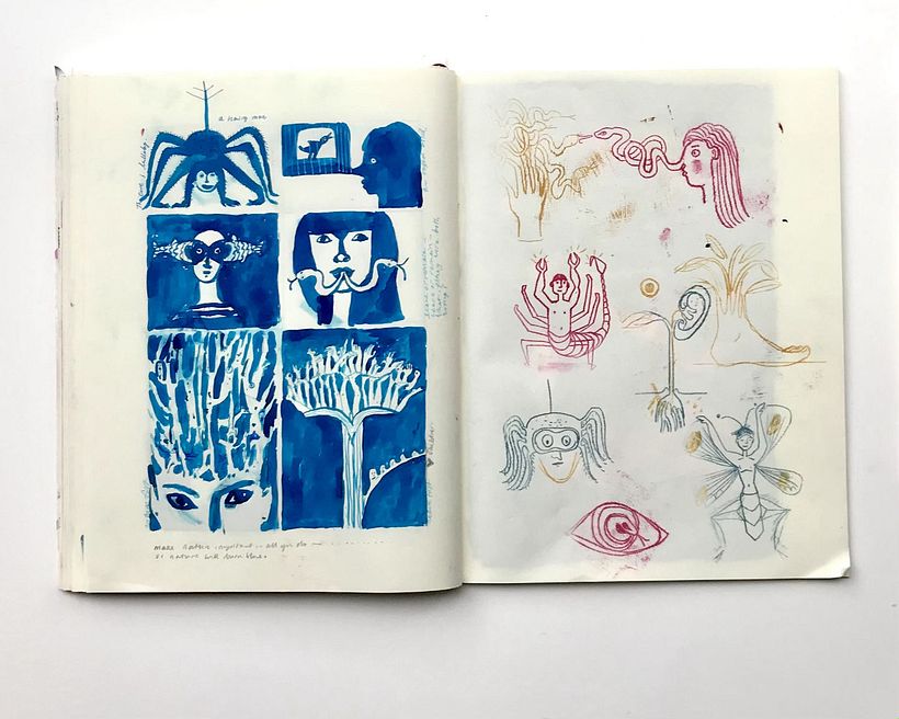 Different elements and ideas joined to create new ideas. Ink and monotype.