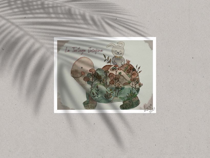 En esta segunda ilustración quise mostrar a la tortuga ya que era la principal en la canción