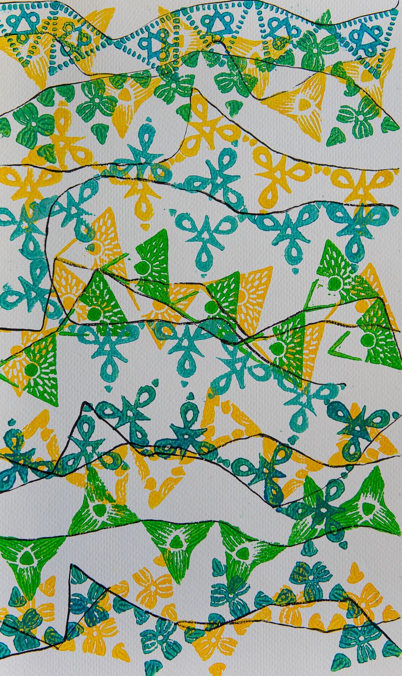 Design for tea towels in sketchbooking with stamps 1
