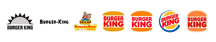 Evolution of the Burger King logo from the 1950s to today.