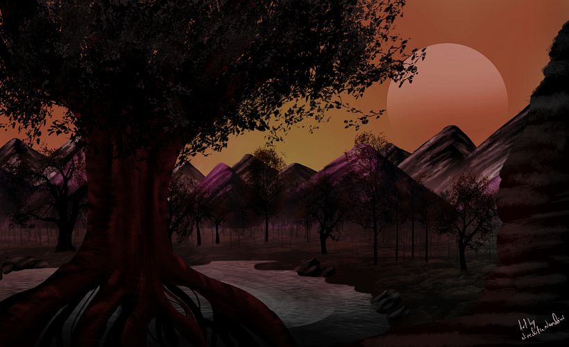 The sunset - Tradycyjna ilustracja