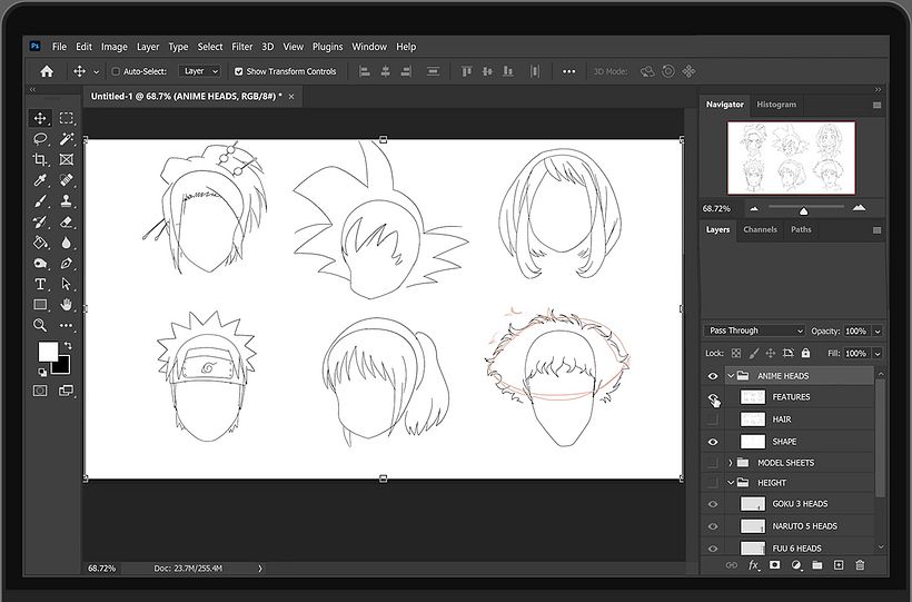 Draw the general shape of the hair before you add details.