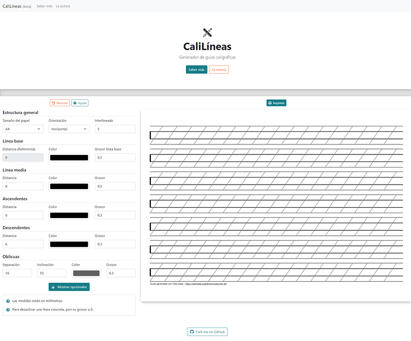 Calilíneas - Generador de guías para Caligrafía 3