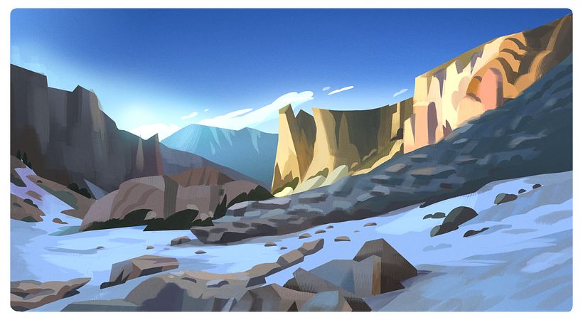 A background designer is responsible for defining the setting. Artwork by Susan Yung.