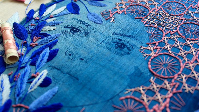 Pieza de Bugambilo en el curso "Bluework: cianotipia y bordado".