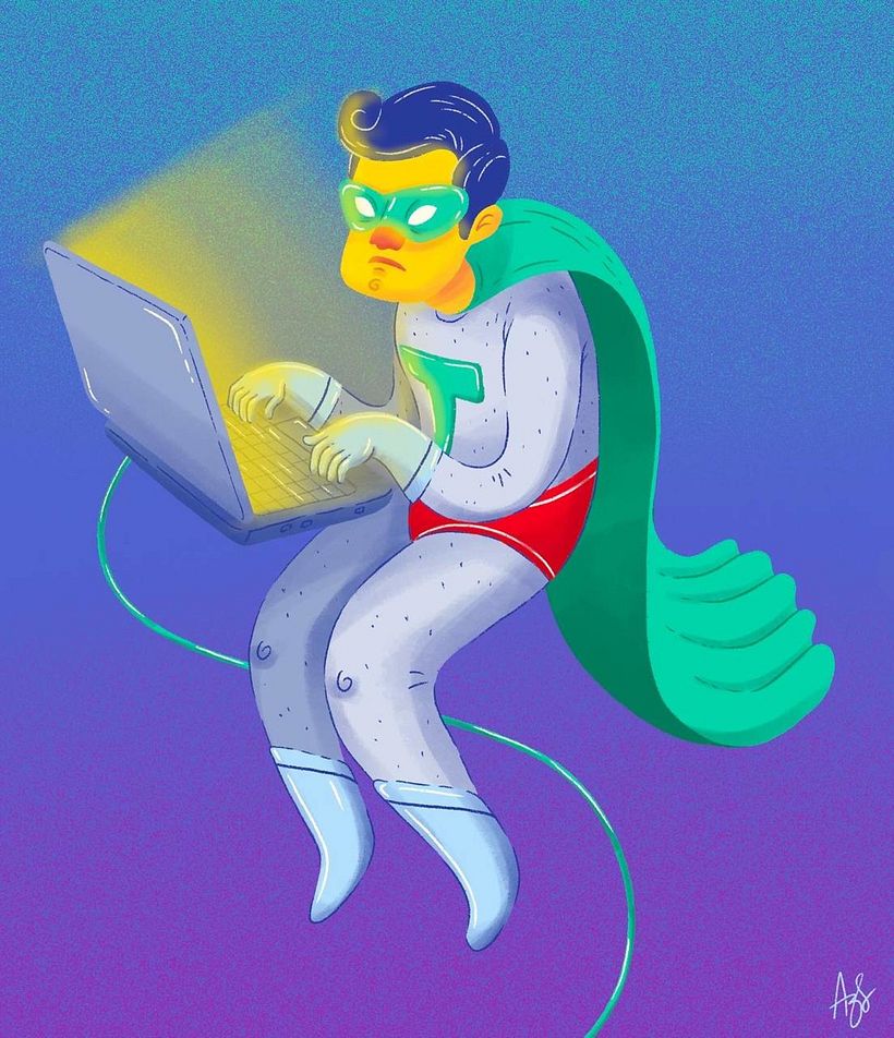 A super-connected-hero is Ahmad Z Sadain's illustration for Day 5, "Superhero".