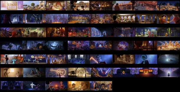 "Color script" de “Coco”. Crédito de “The Art of Pixar: The Complete Color Scripts”.