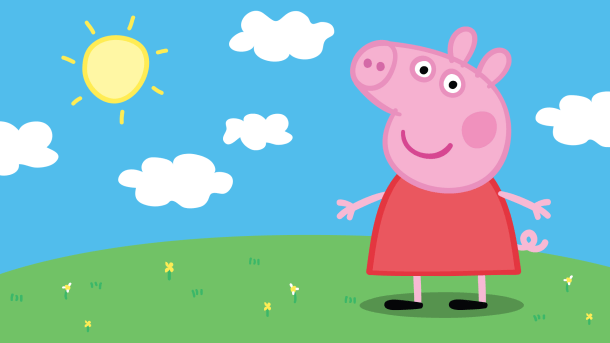 Peppa Pig porta un vestido rosa para demostrar su temperamento enérgico. Crédito de Peppa Pig.