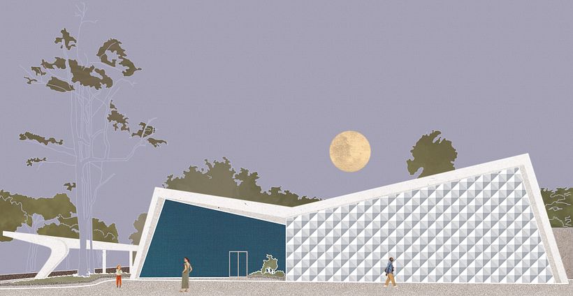 Teatro Armando Gonzaga | Autor: Affonso Eduardo Reidy, 1954 | Desenho retirado do "ARQGUIA Colorir"