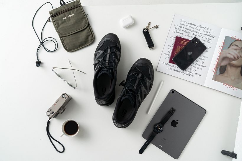 Flat lay photography involves laying elements out on a flat surface.