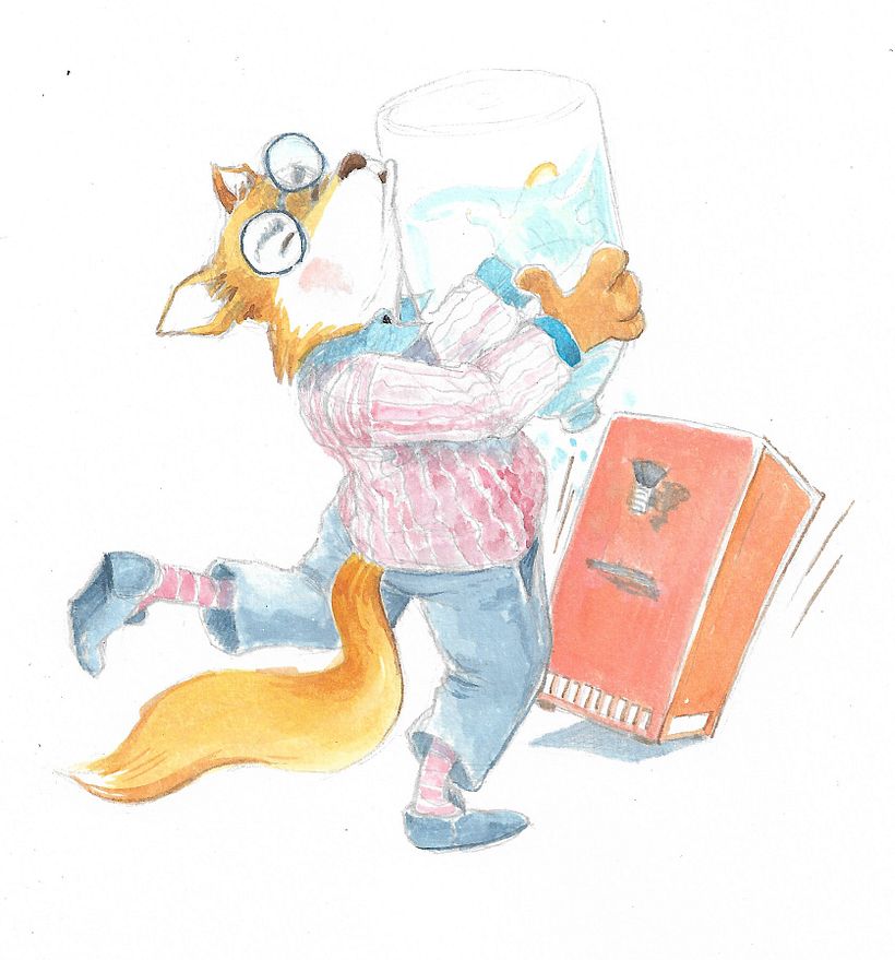 Foxy is making a mess with the water tank
