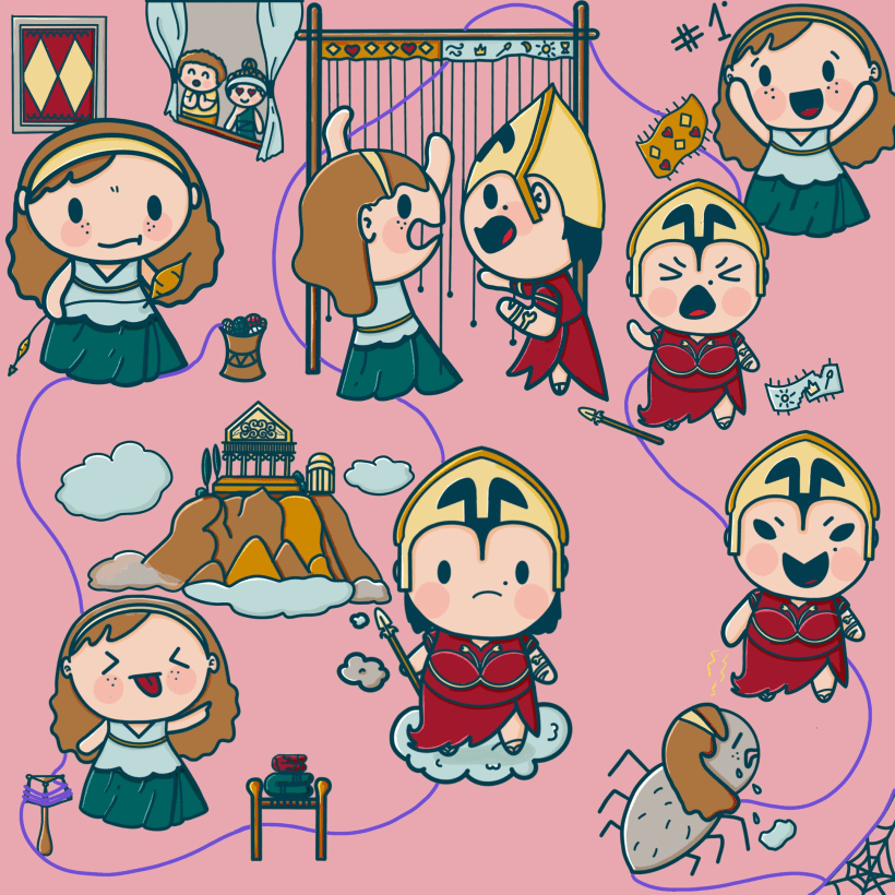 My project in Kawaii-Style Story Illustration course, Myth of Arachne!! 2