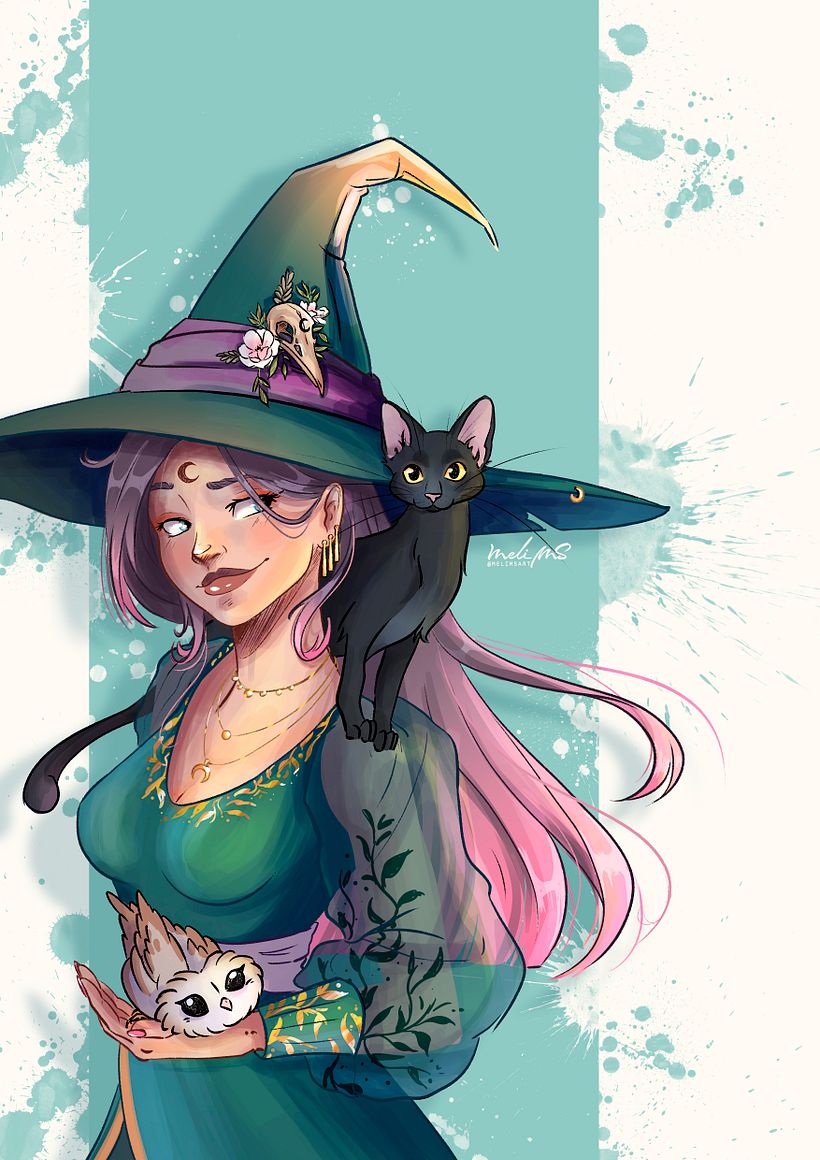 Una bruja y sus mascotas