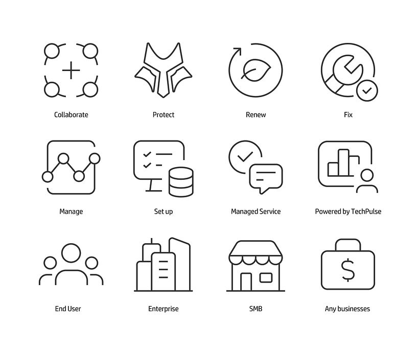 Propuesta de íconos, creados para Hewlett-Packard