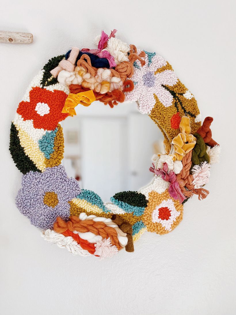 Punch needle flower mirror 1