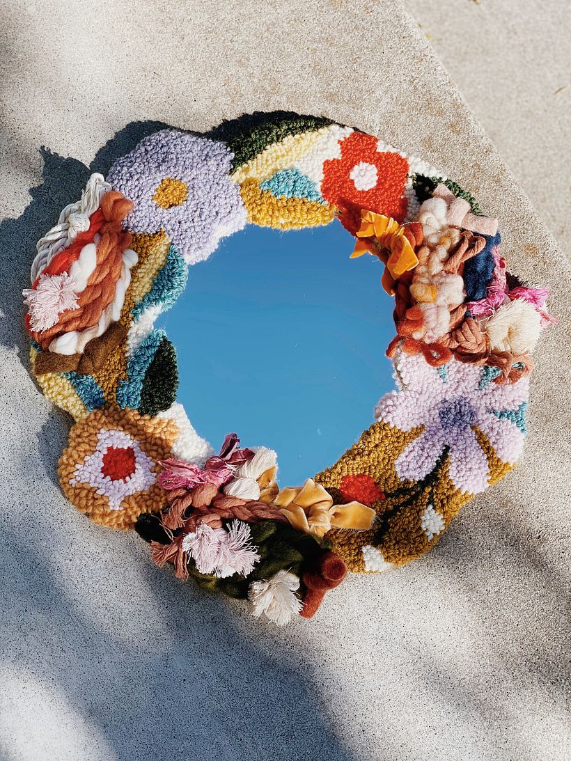 Punch needle flower mirror 3