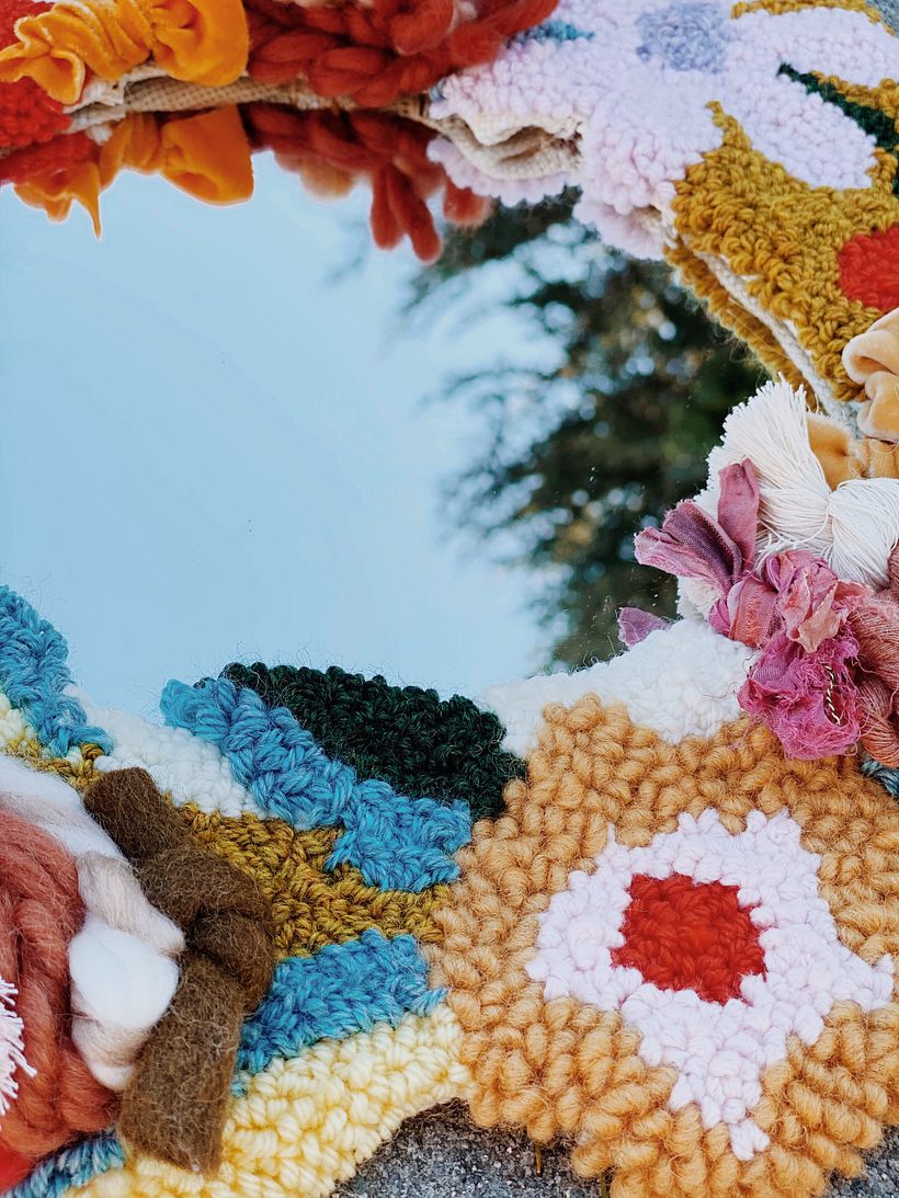 Punch needle flower mirror 4