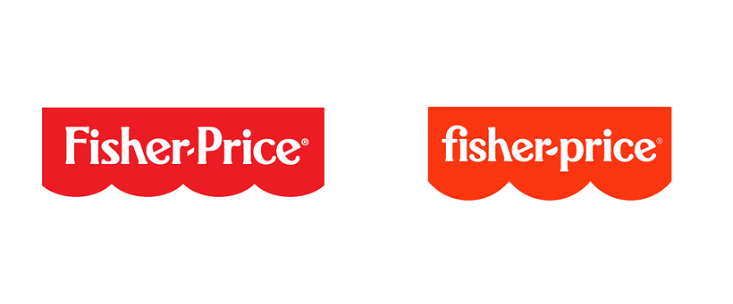 Le nouveau logo de Fisher-Price, à droite, présente des formes plus arrondies.