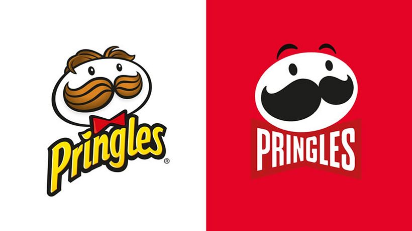Comparaison de l'ancien logo Pringles à gauche et du nouveau à droite.