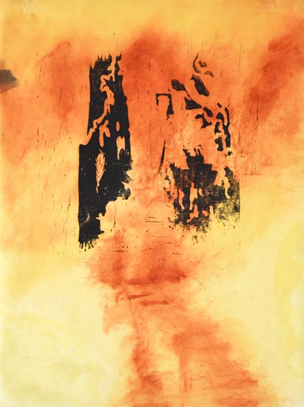 Dimensioni: 29,7x40 cm, linoleografia, olio di lino e sanguigna