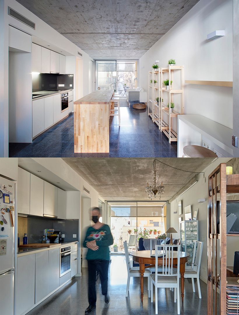 Interior de una vivienda, tipología de dos habitaciones. Foto arriba piso muestra 2011-foto abajo Rosa 2021.