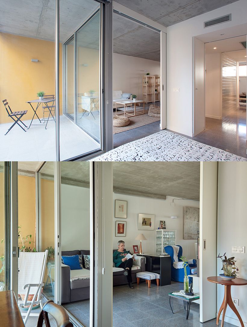 Interior de una vivienda, tipología de dos habitaciones. Foto arriba piso muestra 2011-foto abajo Rosa 2021.