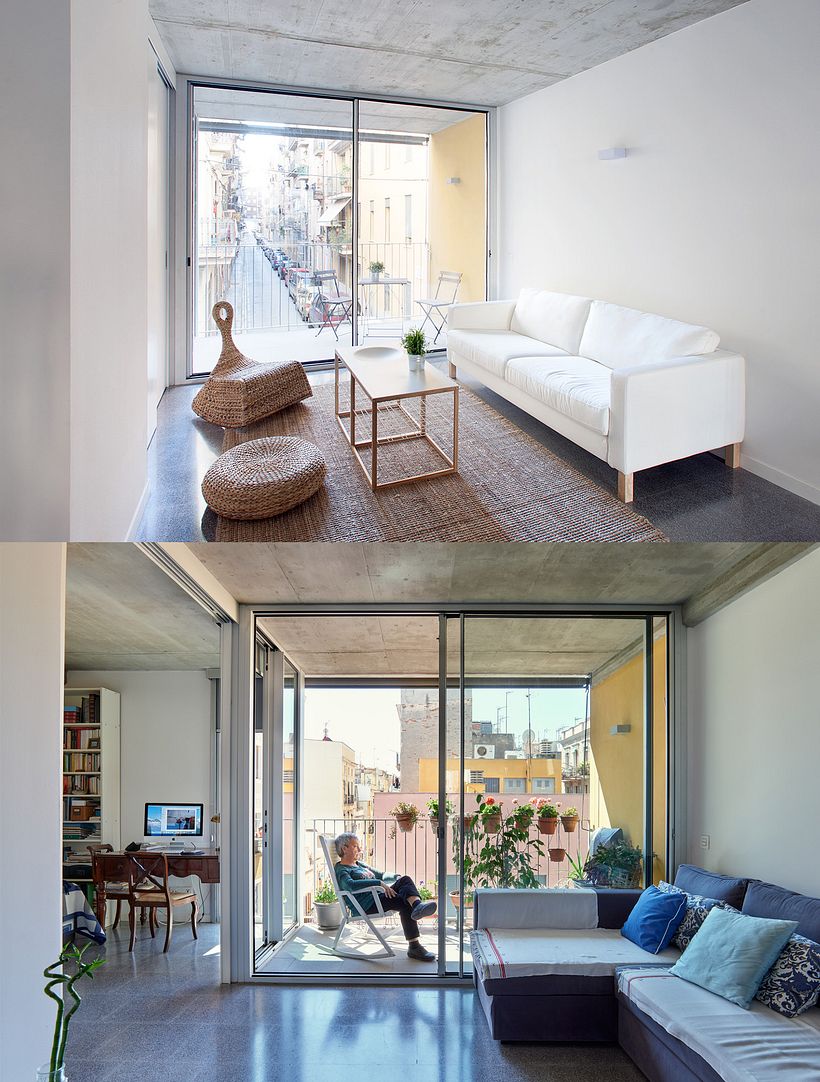 Interior de una vivienda, tipología de dos habitaciones. Foto arriba piso muestra 2011-foto abajo Rosa 2021.