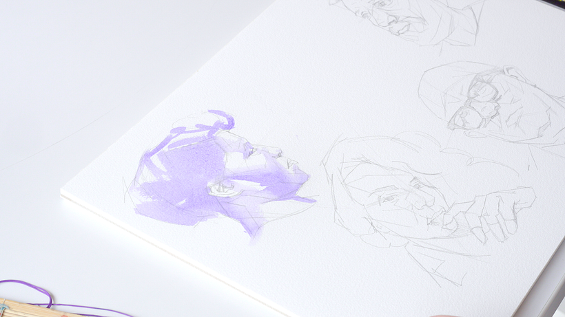 Cómo hacer tonos de piel en acuarela mezcla azul y morado para la base