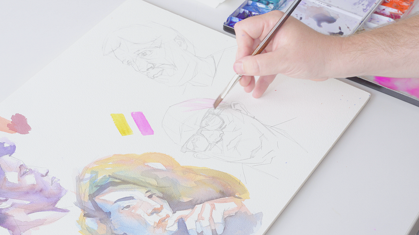 Cómo hacer tonos de piel en acuarela usa un tono rosa para la base del retrato. 