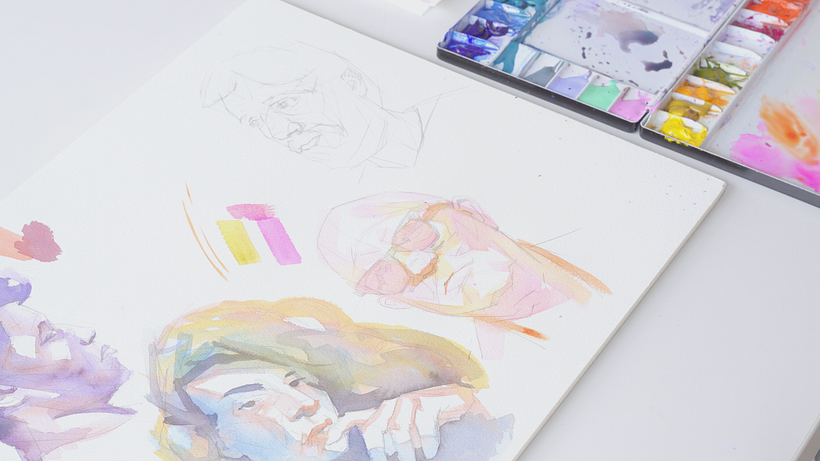 Cómo hacer tonos de piel en acuarela agrega sombras ligeras con una mezcla de rosa y amarillo. 