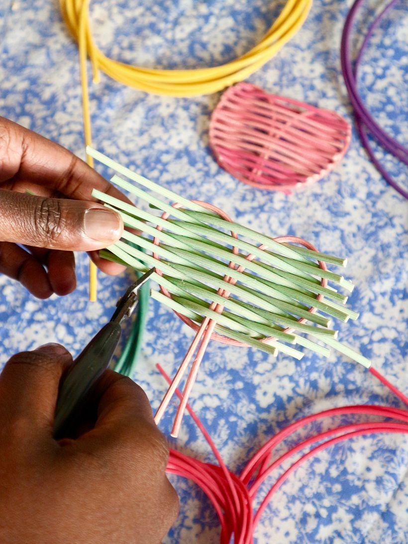 A fun Valentine's Day project - weaving cane hearts using dyed centre cane 