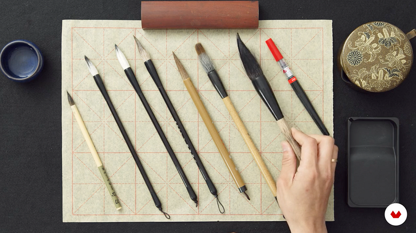 Chinese calligraphy uses a range of brush sizes to create different characters.
