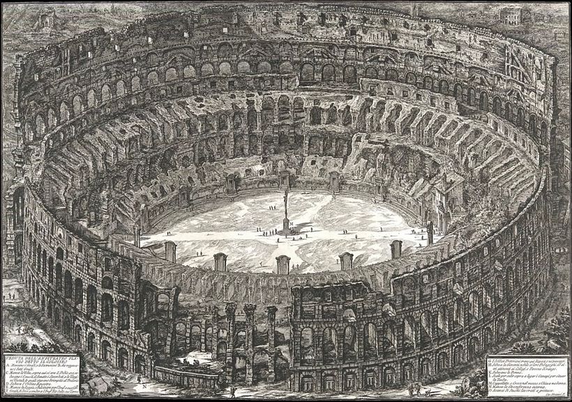 View of the Flavian Amphitheater, also known as the Colosseum, by Piranesi.