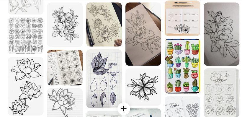Unit 3: Finding inspirations - A screenshot of my pins on leaves and flowers