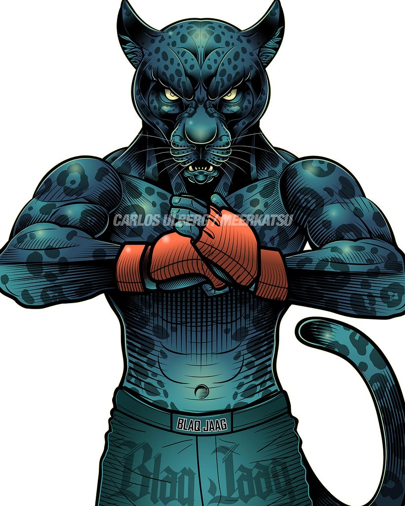 Black Jaguar MMA Fighter - drawn in Adobe Illustrator - Ilustrasi tradisional