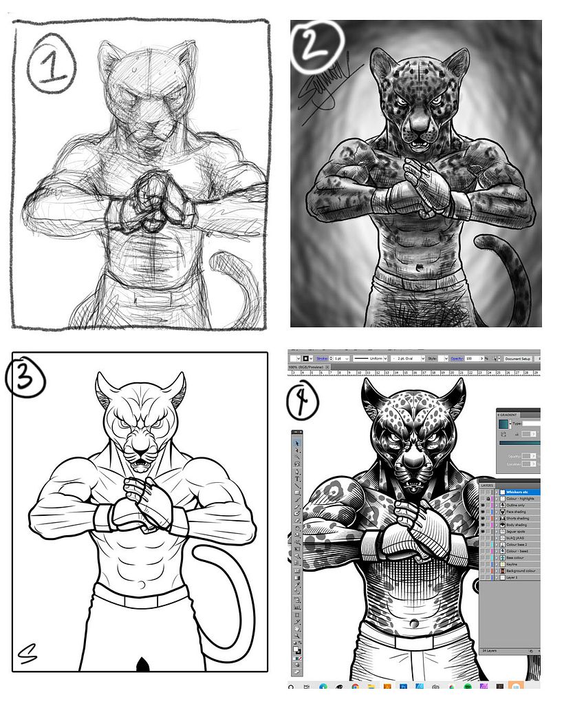 Black Jaguar MMA Fighter - drawn in Adobe Illustrator - Ilustrasi tradisional