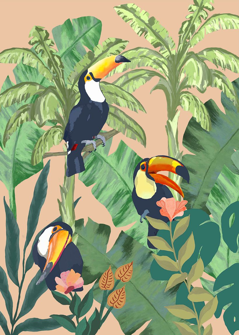 Meu projeto do curso: Tropical Tucanos - Ilustración tradicional