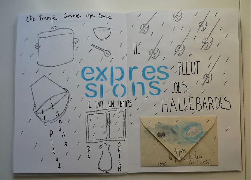 expresiónes sobre el tiempo. En el sobre :un libro pop-up