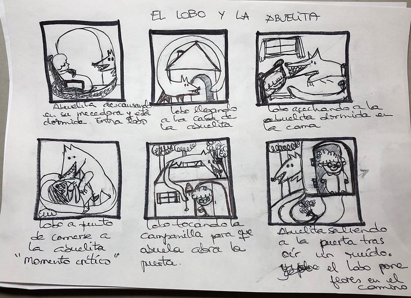 bocetos e ideas escena lobo y abuelita