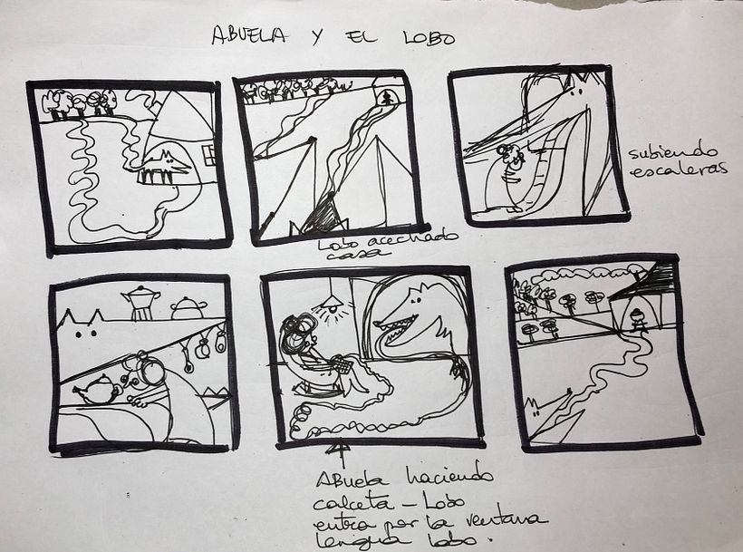 bocetos sobre lobo y abuelita
