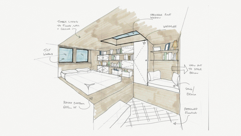 An architectural sketch by Bradley Van Der Straeten studio.