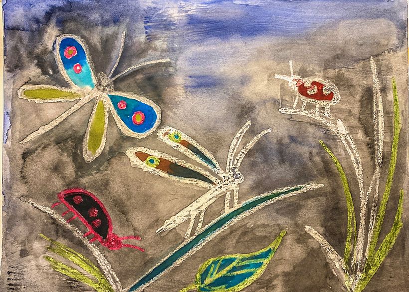 aquarell, tusche und wachs