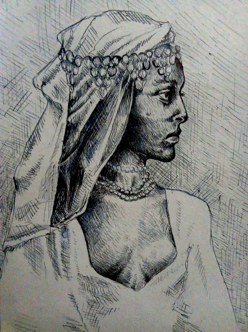 Ritratto di donna con velo -  Penna bic su carta