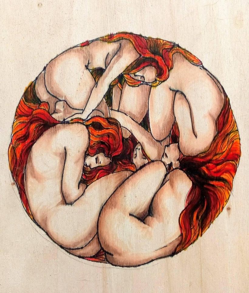 Spirale - Penna, pantoni e acquerelli su legno