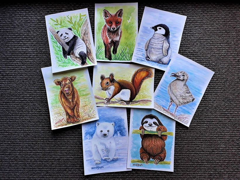 My first Round of Baby Animals Series in Watercolour 