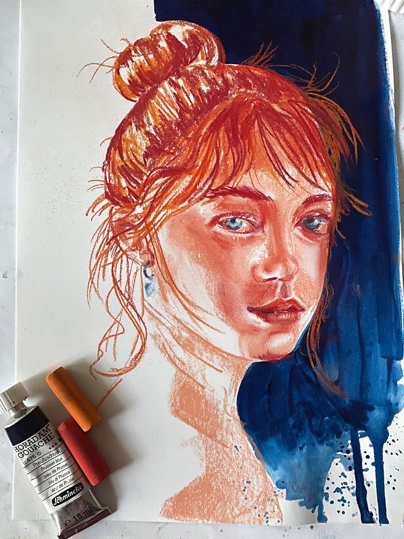 4. Portrait, mixed Media, Softpastels und Gouache