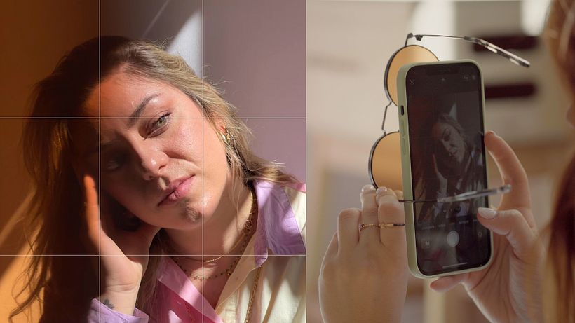 Consigue un efecto divido cubriendo parte de la cámara con unas gafas de color.