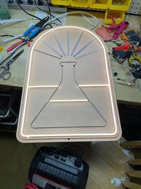 Working on wiring up the light segments - I tested after adding each piece to the series.
