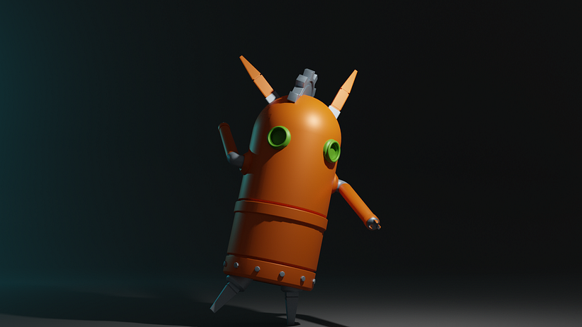 ajout de quelques couleurs des différentes parties du robot, de la lumière et de la pose. Toujours dans blender