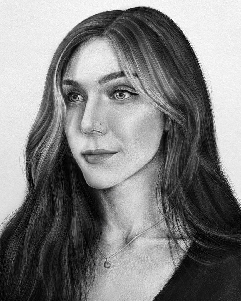 Project of a woman portrait made by using chalcography technique in a digital way 1